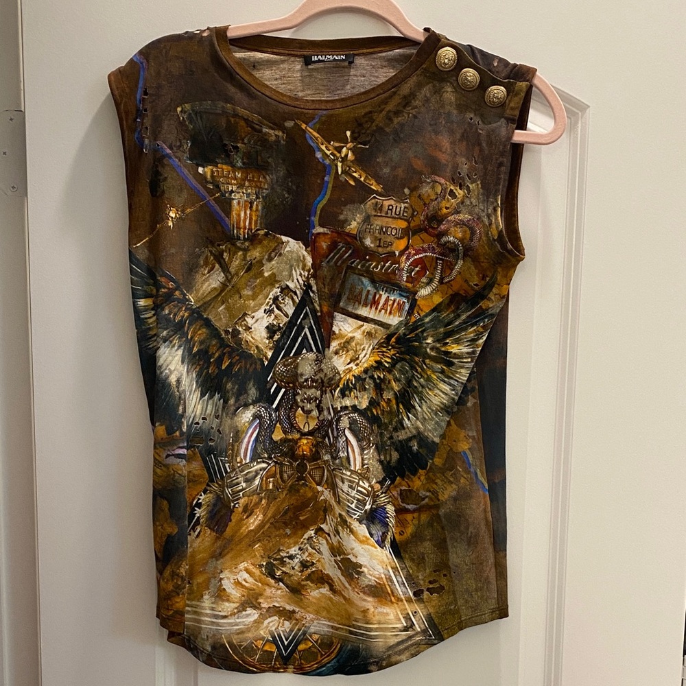 Balmain Multicolor Graphic Muscle Tee